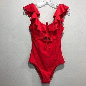 cupshe bikini small s red  ruffled neck straps removable pads bikini ta